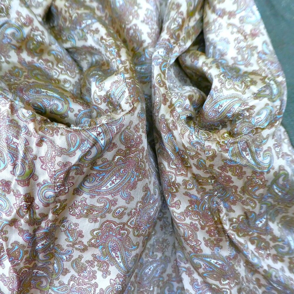 Vintage 90s Designer Flower Embossed Denim Trench Coat 3D Paisley Satin Lined 10 - Picture 9 of 14